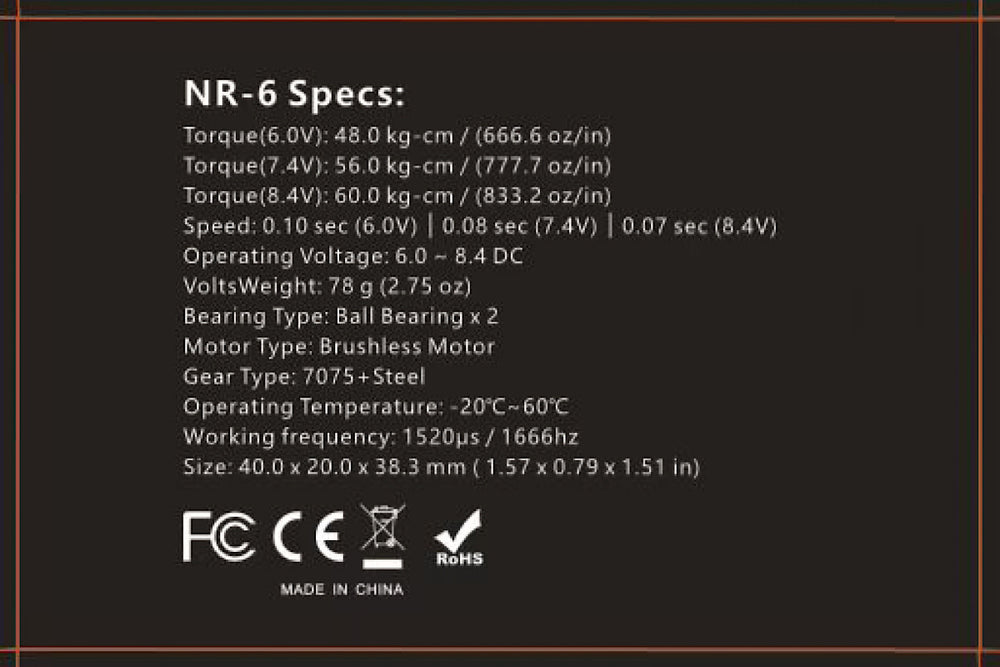 NR-6 HV Brushless Servo - 60kg - 0.07s