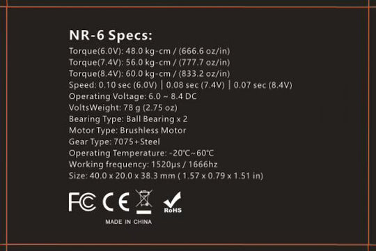 NR-6 HV Brushless Servo - 60kg - 0.07s